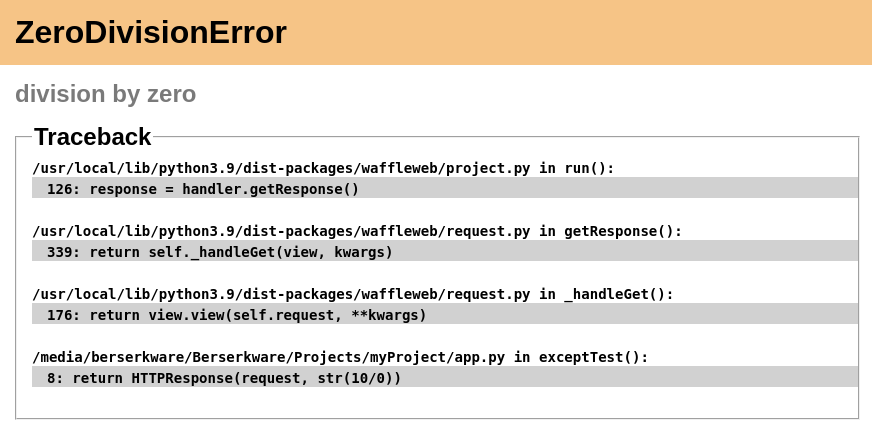 Image of debug mode exception page